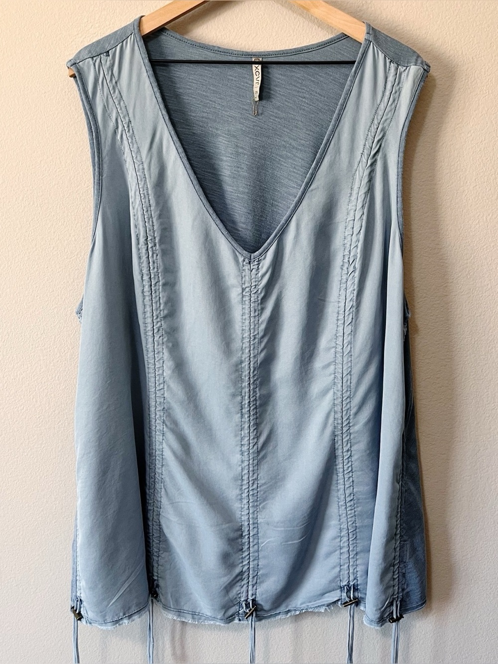 XCVI NWOT Light Blue Mitzi Twill Cinched Cord Tank Top Plus Size 2X Lagenlook